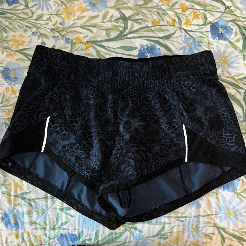 Lululemon Women's Black Floral Exercise Shorts